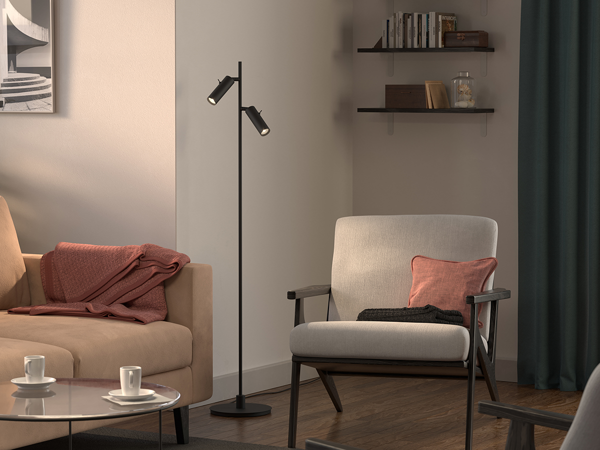 Pipeline 2 Matzwart vloerlamp Van Herstal - Met een hoogte van 132,6 cm en een basisdiameter van 20 cm is Pipeline een stabiele en stijlvolle verschijning die geschikt is voor zowel woonkamers, slaapkamers als thuiskantoren.