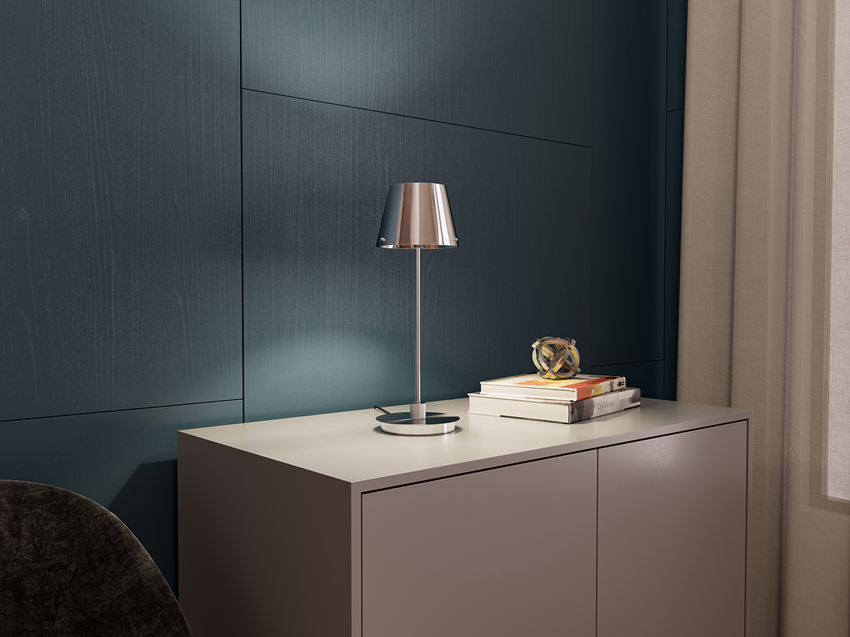 Gil il Grande 37cm Chroom tafellamp Van Herstal - De Gil il Grande tafellamp heeft een stijlvol en modern design en is volledig gemaakt van metaal met een elegante chroomafwerking.