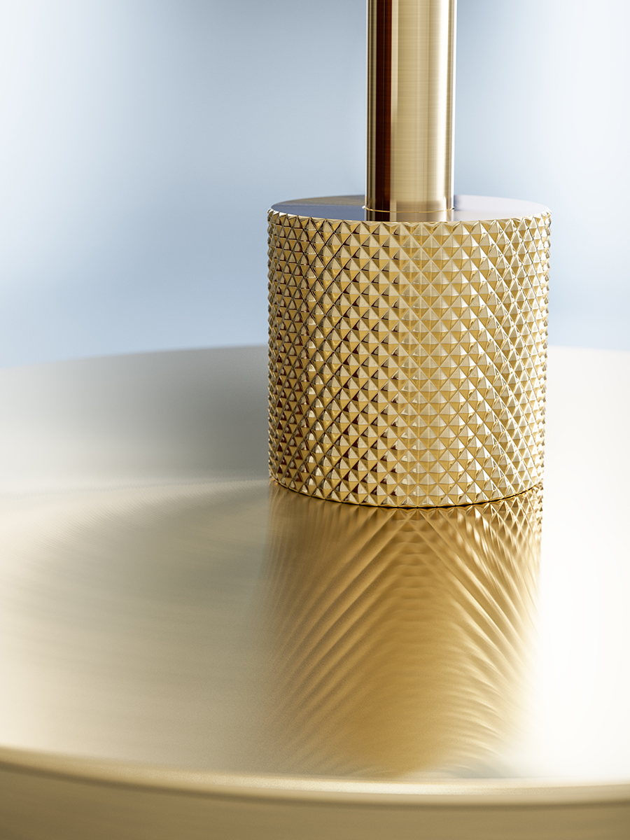 Gil il Grande 37cm Satijnkoper tafellamp Van Herstal - De Gil il Grande tafellamp heeft een stijlvol en modern design en is volledig gemaakt van metaal met een elegante satijn messing afwerking.