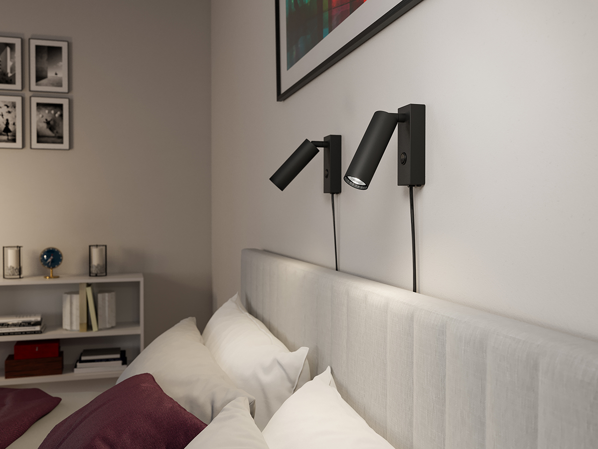 Pipeline Matzwart leeslamp Van Herstal - Met een hoogte van slechts 12,5 cm en een uitsteek van 15,6 cm vanaf de muur biedt deze elegante lamp de perfecte gerichte verlichting om bij te lezen of om een gezellige sfeer te creëren.