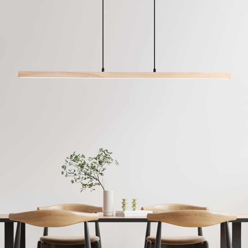 Arion 103cm Hout hanglamp Van Brilliant - Met een lichtstroom van 2400 lumen en een warmwitte kleurtemperatuur van 3000 Kelvin verspreidt hij een krachtig en warmwit licht dat perfect past in zowel de eetkamer als het kantoor.
