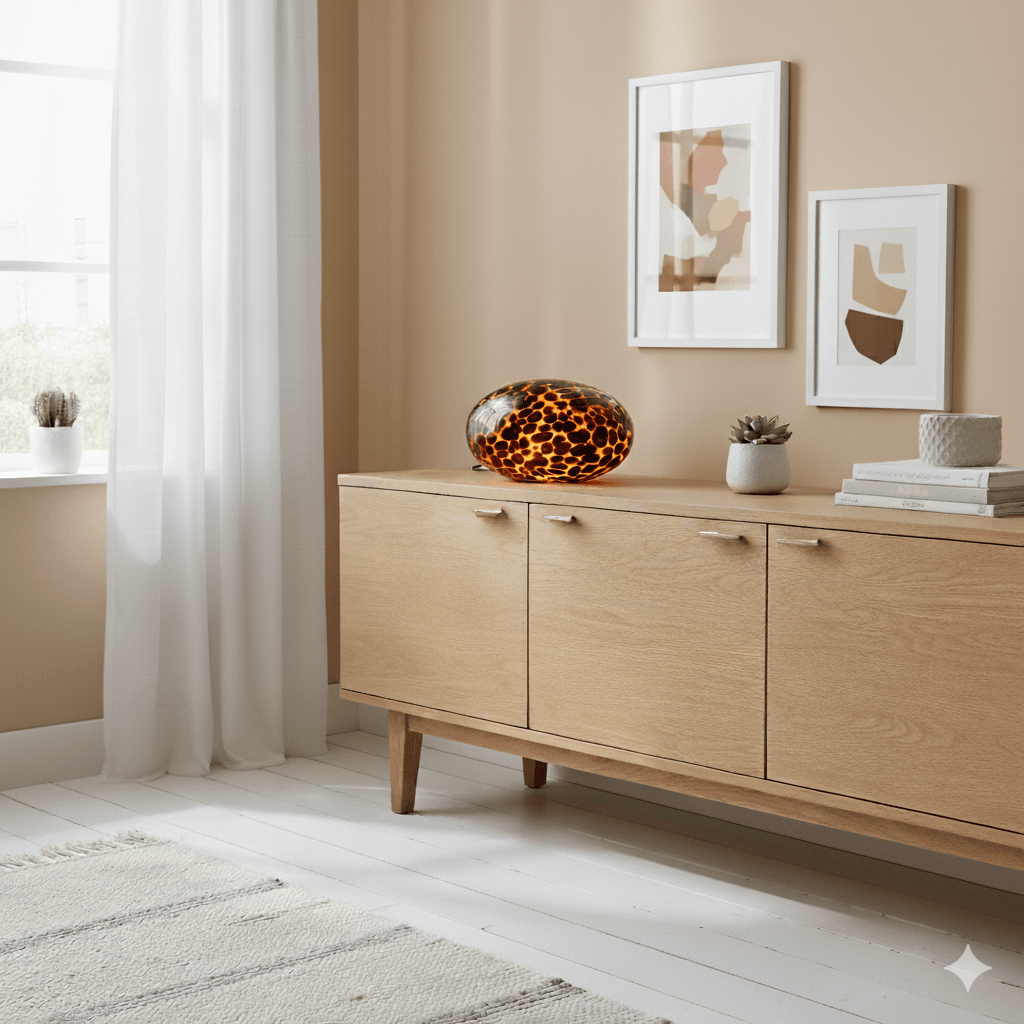 Perla 16cm Amber tafellamp Van Cottex - Perla is een elegante glazen tafellamp met een warme bruin/amberkleurige tint die een zacht en sfeervol licht cre&euml;ert.