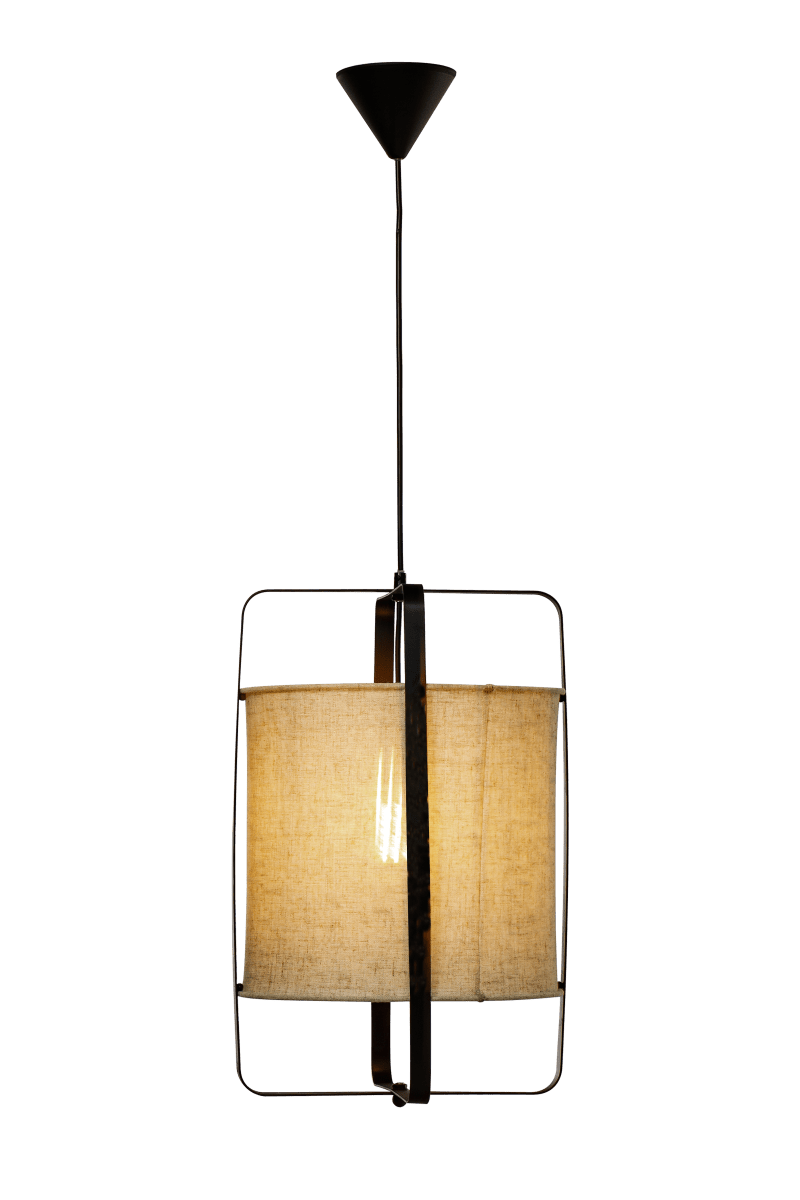 Ronda Ø30 Natuur hanglamp Van Aneta Lighting - Ronda is een moderne plafondlamp met een metalen frame en een linnenachtige stof die een warme en gezellige sfeer cre&euml;ert.
