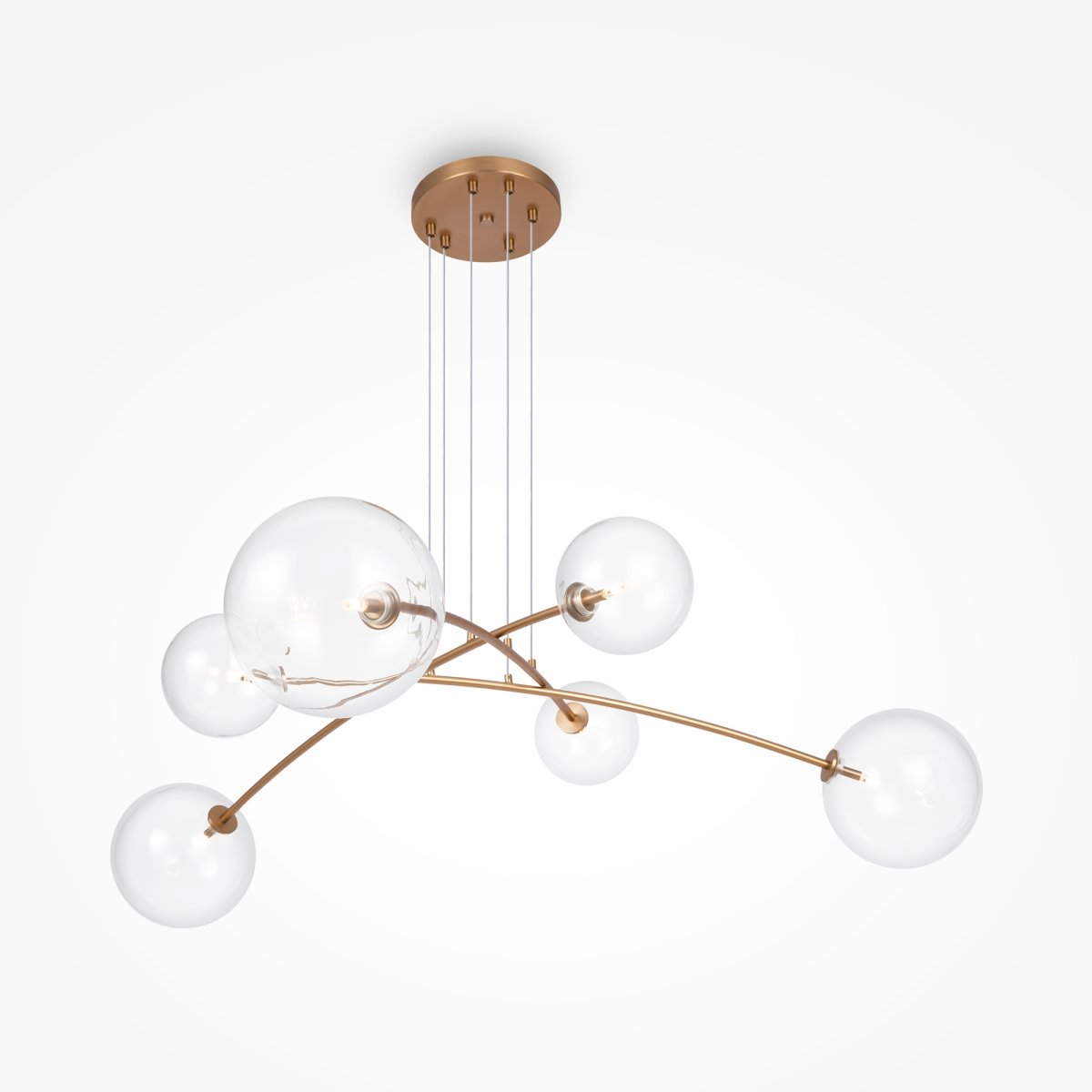 Mood 130cm Messing hanglamp Van Maytoni - De Mood hanglamp heeft een elegant ontwerp met zwevende glazen koepels die een luchtig effect in de kamer cre&euml;ren.