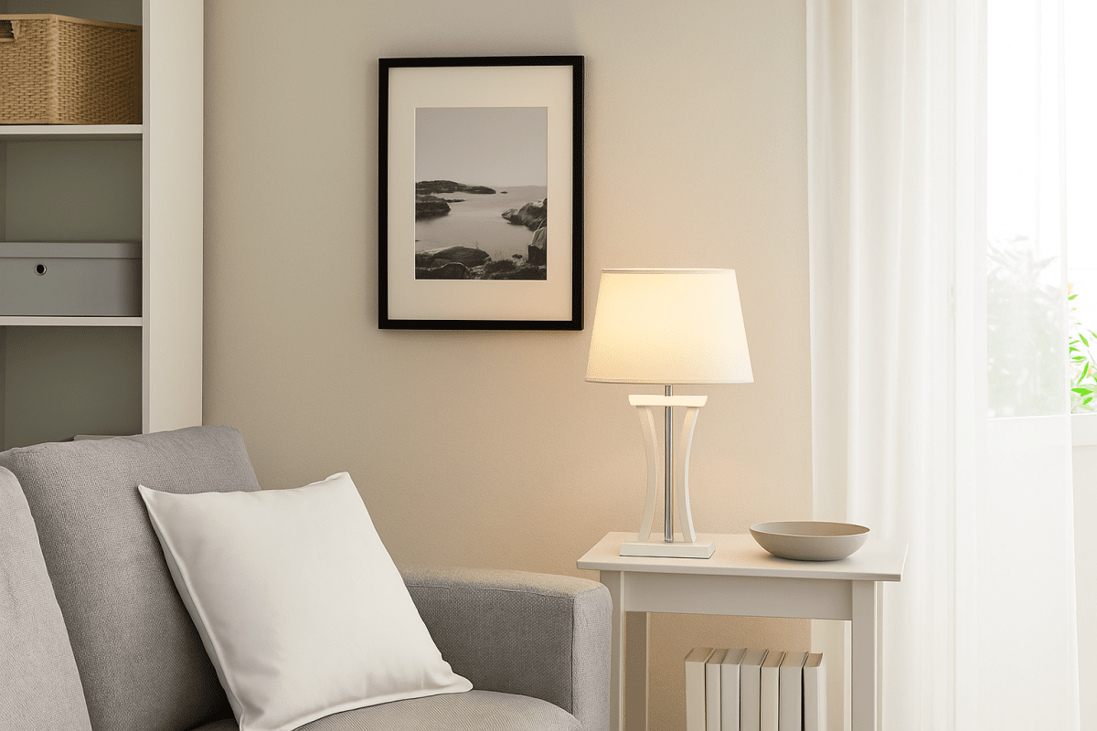 Pilastro 48cm Wit tafellamp Van Lampan - Met zijn elegante, witte, ovale lampenkap van textiel en unieke metalen voet maakt hij een stijlvolle indruk, ongeacht of u hem in de woonkamer, slaapkamer of op het balkon plaatst.