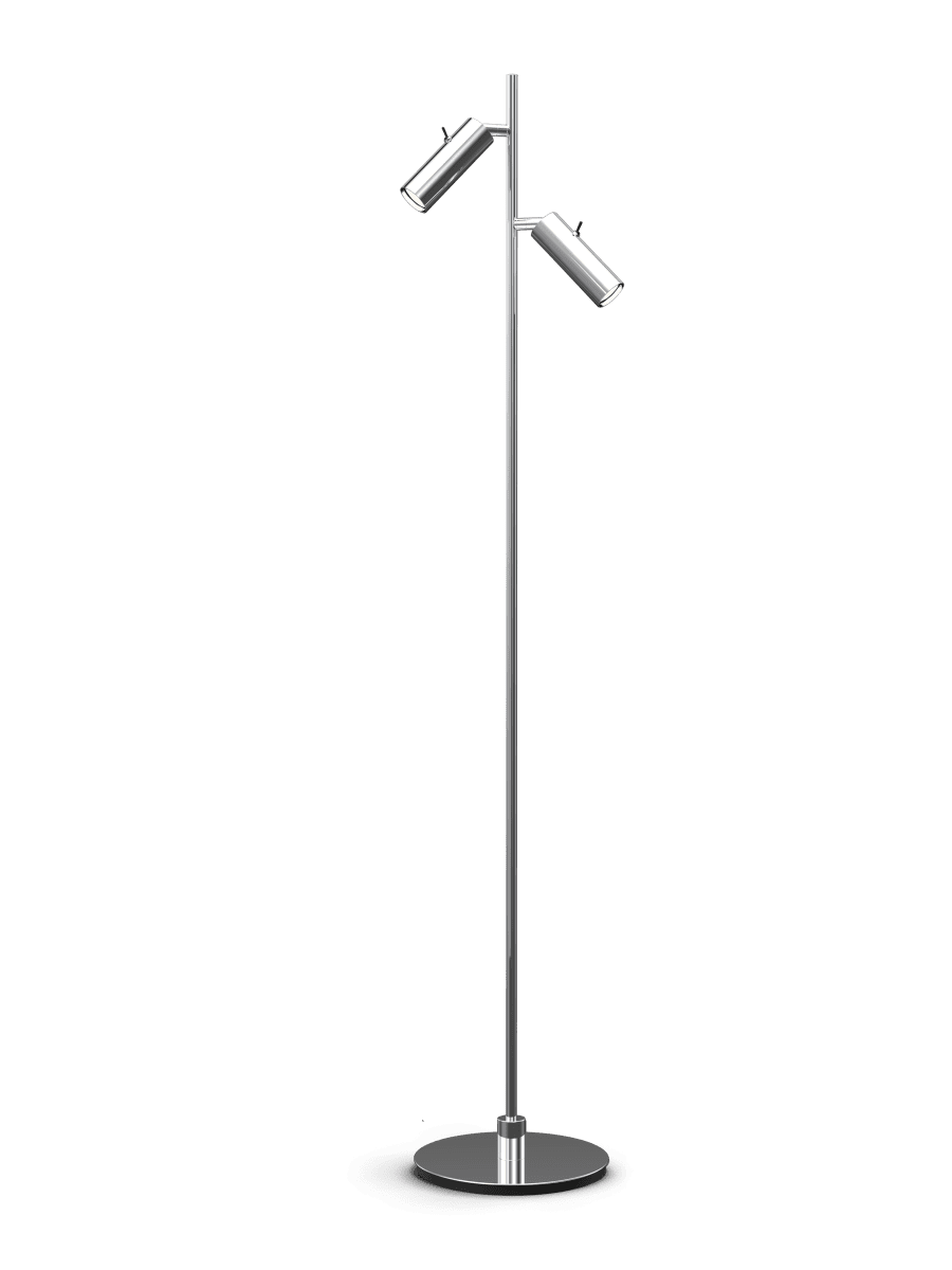 Pipeline 2 Chroom vloerlamp Van Herstal - De vloerlamp zorgt voor gericht licht in elke ruimte en biedt een stabiele en stijlvolle uitstraling die geschikt is voor woonkamers, slaapkamers en thuiskantoren.