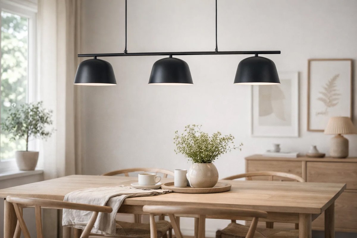 Pop 125cm Zwart hanglamp Van Nordic Lighting - Pop is een stijlvolle plafondlamp van metaal met een zwarte afwerking die een rustige en moderne indruk geeft.
