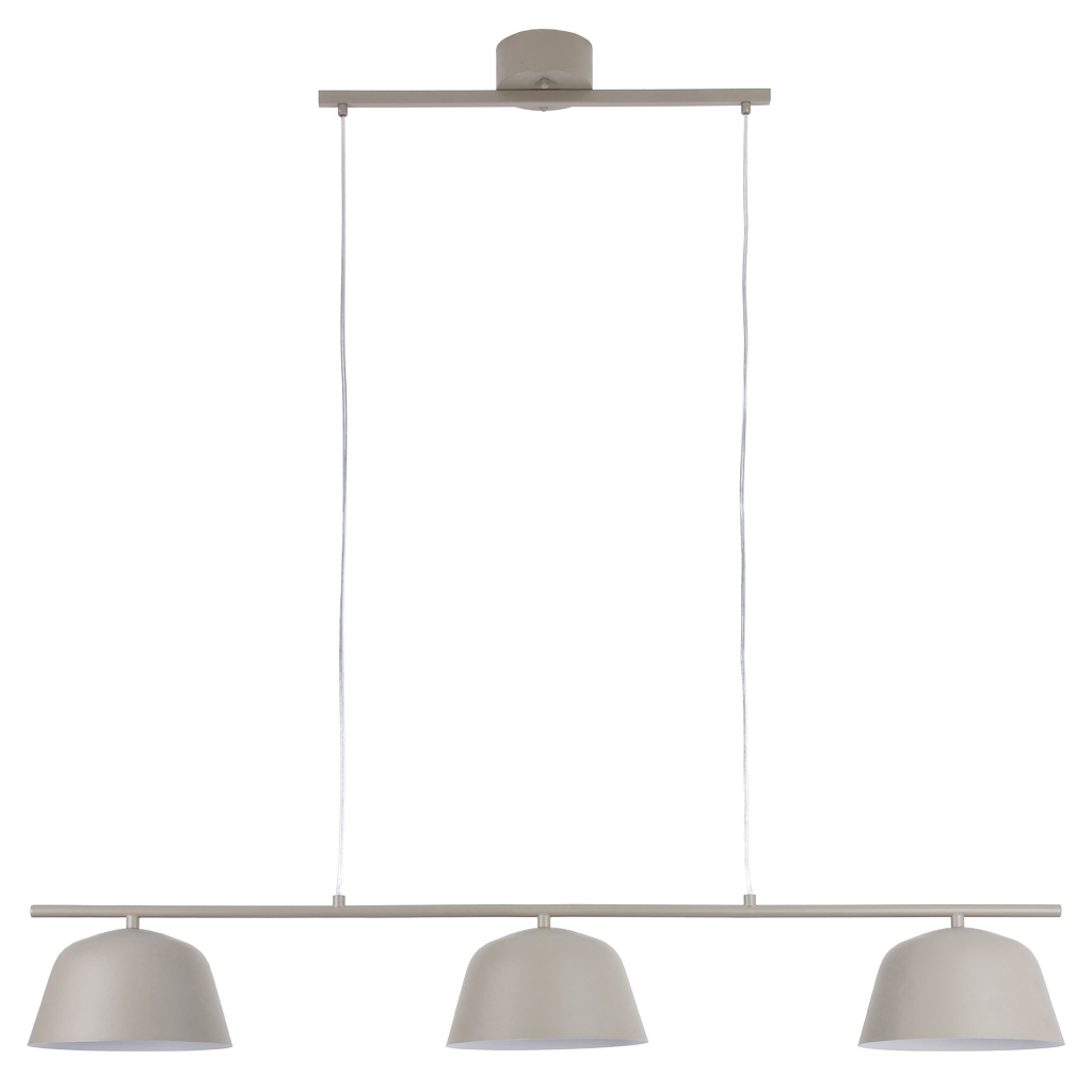 Pop 125cm Beige hanglamp Van Nordic Lighting - De strakke lijnen van de lamp worden gecombineerd met verschillende naar beneden gerichte kappen die een aangenaam en functioneel licht verspreiden boven de eettafel of keuken.