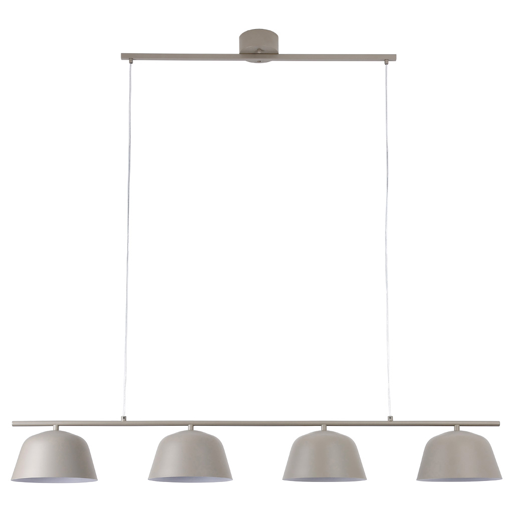 Pop 142cm Beige hanglamp Van Nordic Lighting - De strakke lijnen van de lamp worden gecombineerd met verschillende naar beneden gerichte kappen die een aangenaam en functioneel licht verspreiden boven de eettafel of keuken.