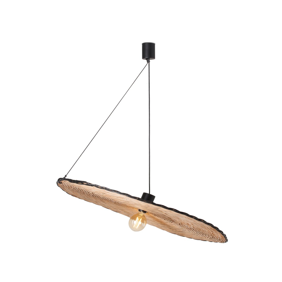 Costas Ø100 Natuur hanglamp Van Faro Barcelona - Met zijn lampenkap van prachtig rotan en een zichtbare lichtbron combineert het ontwerp een minimalistische uitstraling met een warme, mediterraan ge&iuml;nspireerde sfeer.