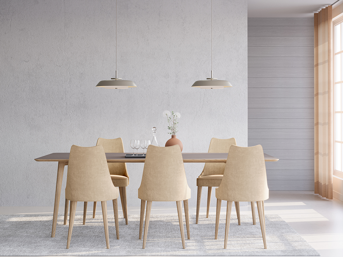 Horisont Ø43 Champagne hanglamp Van Belid - Deze lamp is ontworpen met inspiratie en verankering in zowel de geschiedenis van Belid als de ligging aan de kust van Varberg, en kenmerkt zich door een contrasterend en evenwichtig design.