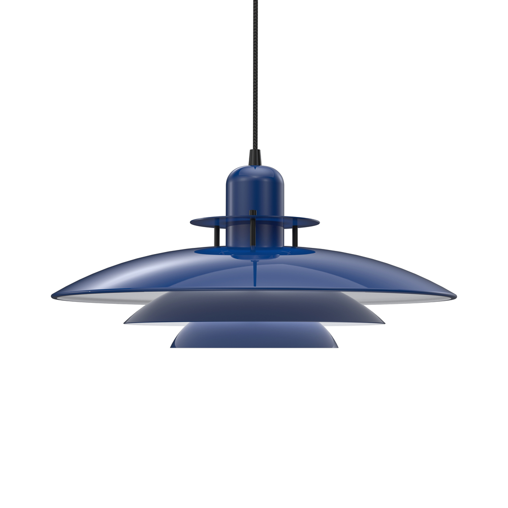 Primus I Ø43 Blauw hanglamp Van Belid - Het iconische ontwerp stamt uit de jaren 80 en kenmerkt zich door de karakteristieke kappen die een aangenaam en niet-verblindend licht geven.