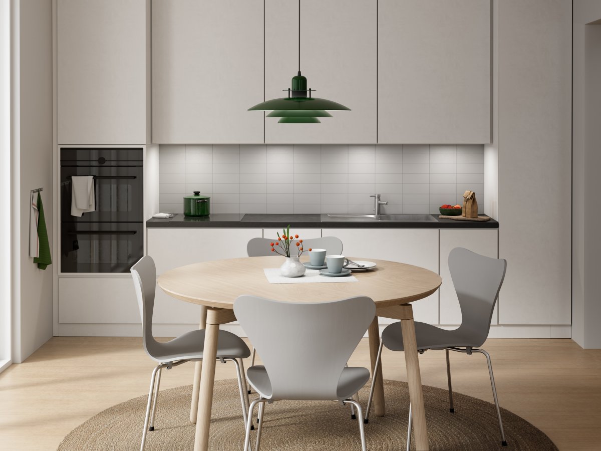 Primus I Ø43 Groente hanglamp Van Belid - Het ontwerp dateert uit het midden van de jaren 80, maar door de jaren heen en door de verschillende trends die voorbij zijn gekomen, zijn de kleuren veranderd.