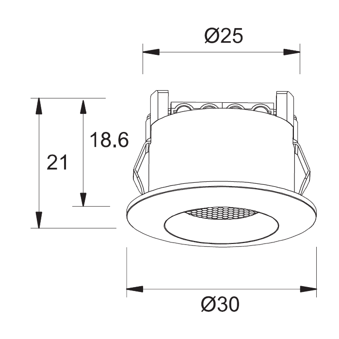 Q-20 Mini Downlight 3000K 10 Stuks Wit Van Designlight - Aan de achterzijde van de armatuur bevindt zich een snelkoppeling voor 0,75-1,5 mm kabel.