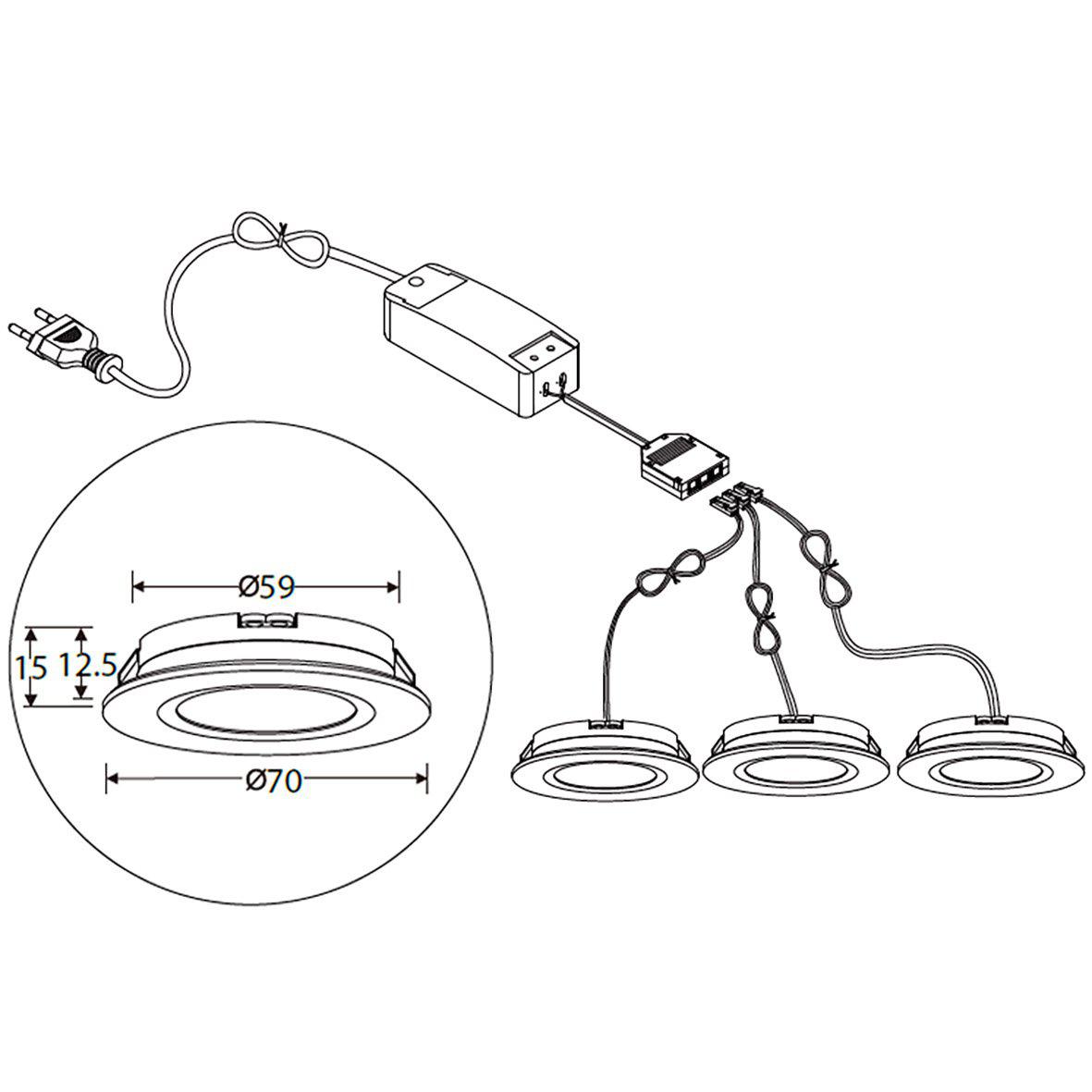 QB-308 Downlight 3000K 3 Stuks Wit Van Designlight - QB-307MW is een complete set van 3 downlights voor het verlichten van werkbanken, kasten en schappen.
