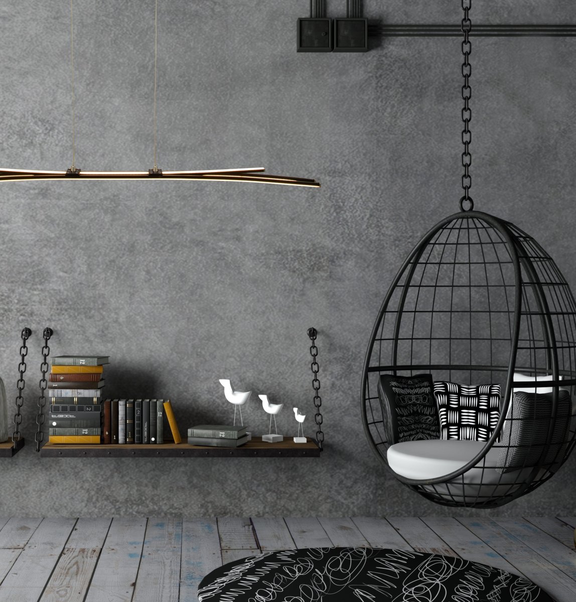 Svala 114cm Zwart hanglamp Van Aneta Lighting - Aluminium en 30W LED, de lichtbron is ge&iuml;ntegreerd en dimbaar.