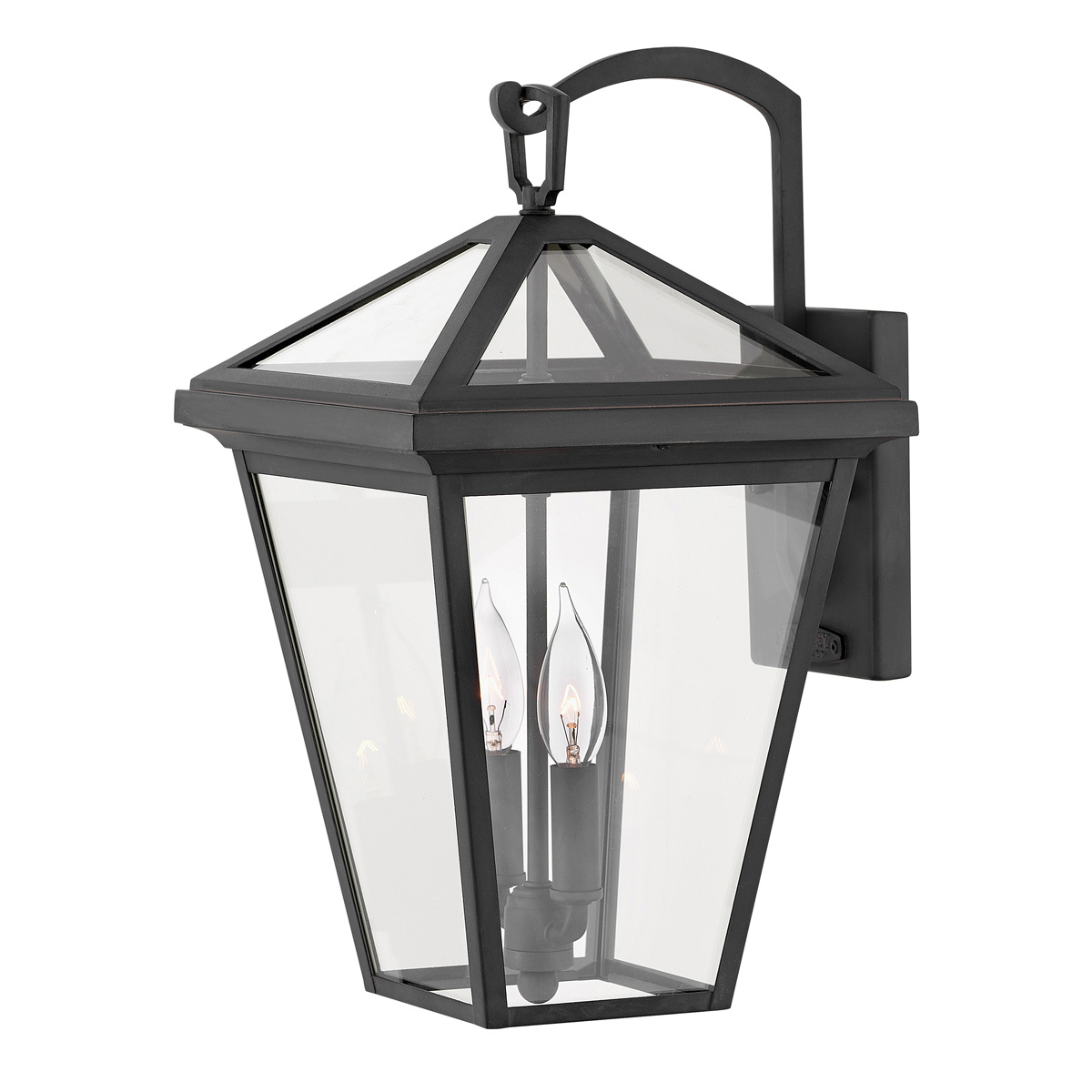 Alford Place 46cm Zwart buitenlamp Van Elstead Lighting - Den svarta ramen i aluminium och de klara glaspartierna skapar en lyxig och stilfull look som lyfter din entr&eacute;, uteplats eller fasad.