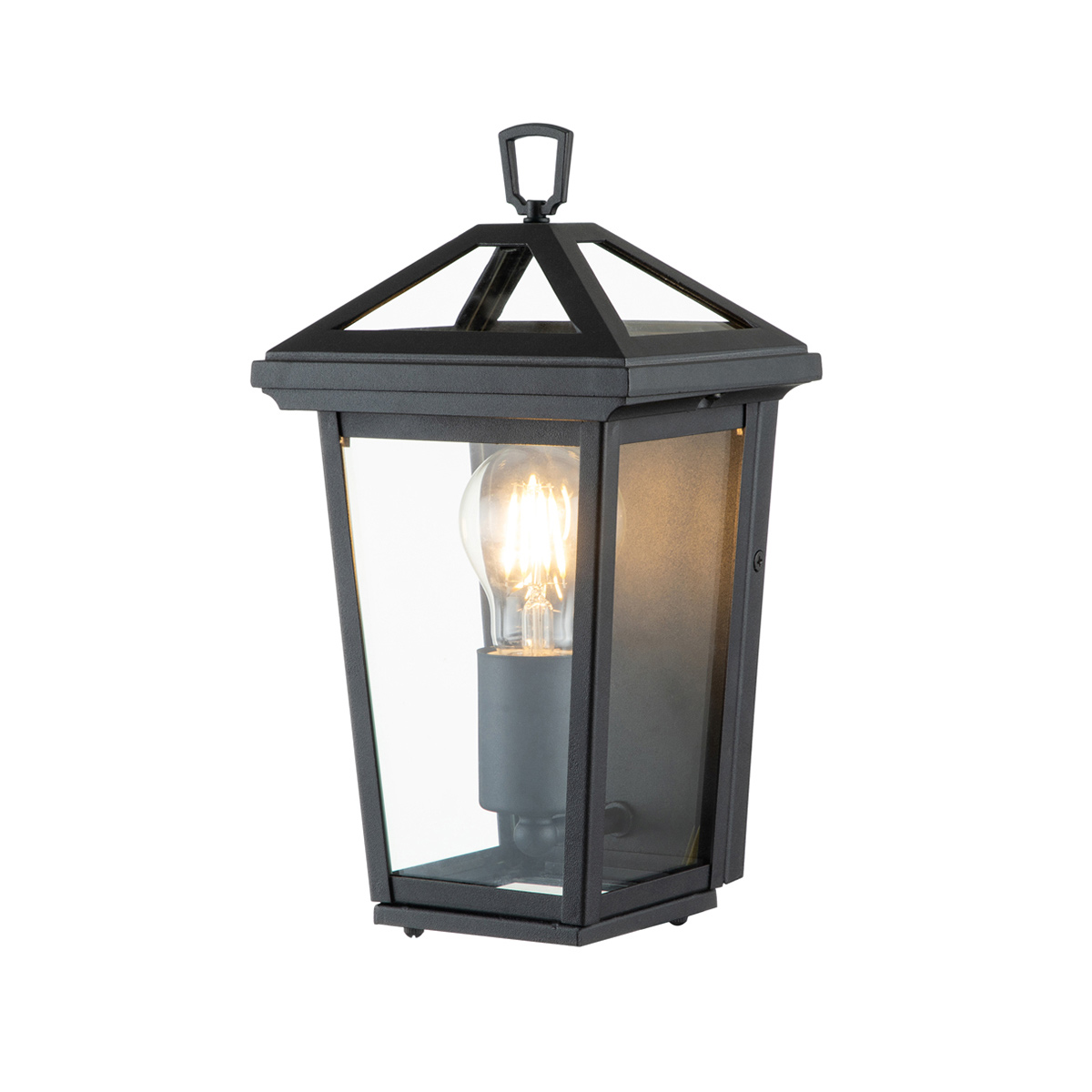 Alford Place 30cm Zwart buitenlamp Van Elstead Lighting - Den svarta ramen i aluminium och de klara glaspartierna skapar en lyxig och stilfull look som lyfter din entr&eacute;, uteplats eller fasad.