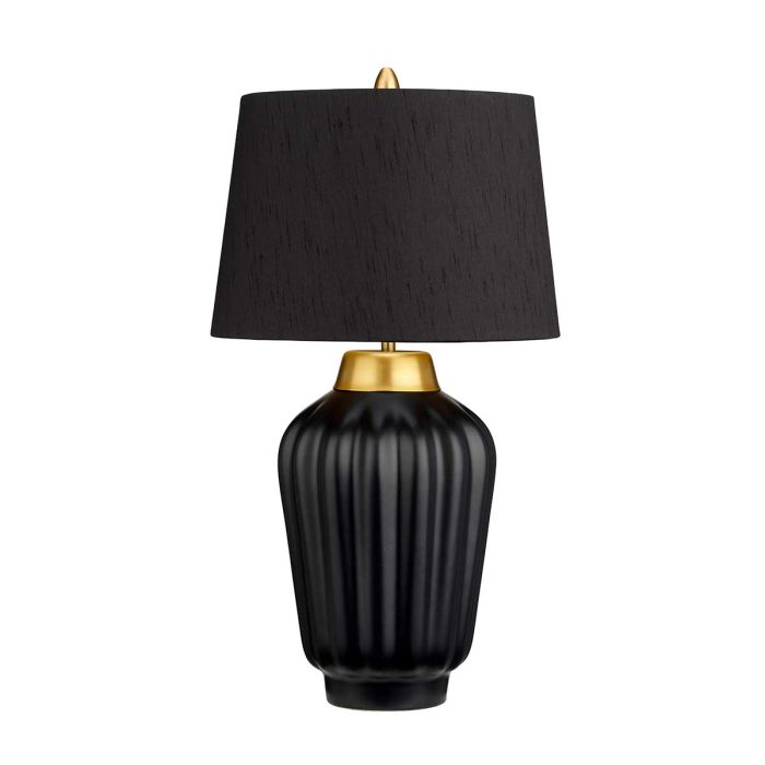 Bexley 56cm Zwart tafellamp Van Elstead Lighting - Den levereras med en avsmalnande lampsk&auml;rm i svart konstsilke med en m&auml;ssingf&auml;rgad insida, handgjord i Storbritannien.