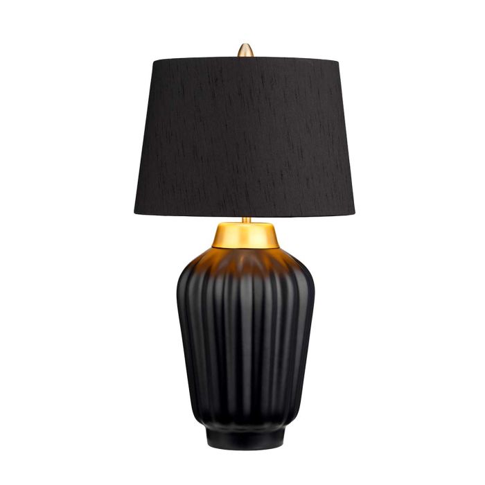 Bexley 56cm Zwart tafellamp Van Elstead Lighting - Den levereras med en avsmalnande lampsk&auml;rm i svart konstsilke med en m&auml;ssingf&auml;rgad insida, handgjord i Storbritannien.