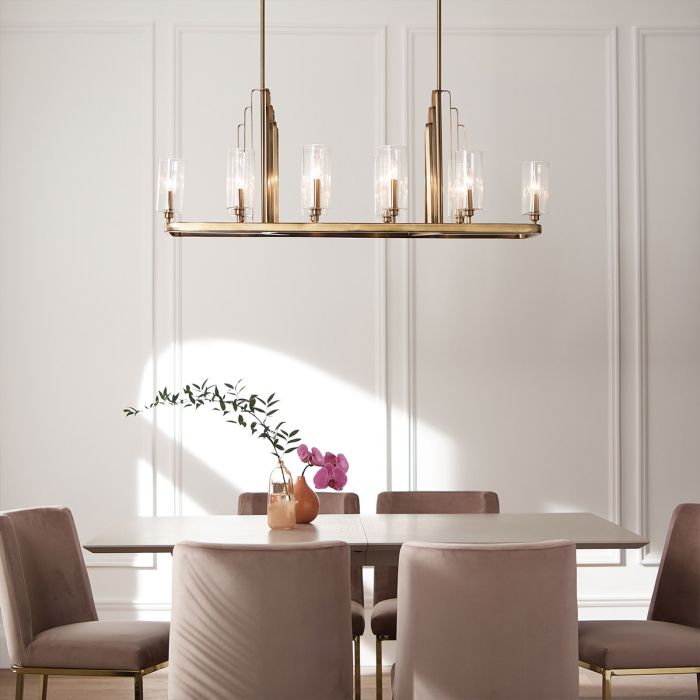 Kimrose 114cm Geborsteld messing hanglamp Van Elstead Lighting - De Kimrose-collectie is een meesterwerk, geïnspireerd op de decoratieve details van het Madison Belmont-gebouw in New York City.