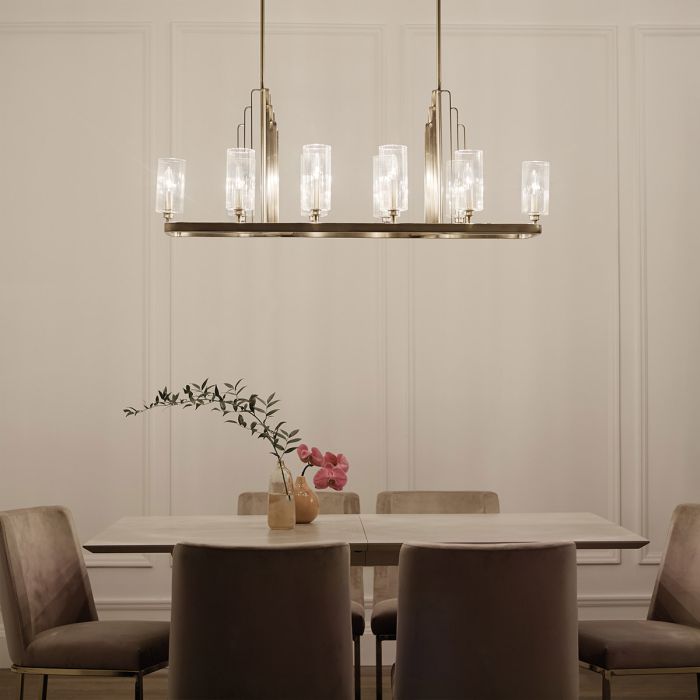 Kimrose 114cm Geborsteld messing hanglamp Van Elstead Lighting - De Kimrose-collectie is een meesterwerk, geïnspireerd op de decoratieve details van het Madison Belmont-gebouw in New York City.