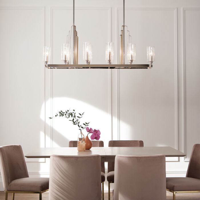Kimrose 114cm Nikkel hanglamp Van Elstead Lighting - De Kimrose-collectie is een meesterwerk, geïnspireerd op de decoratieve details van het Madison Belmont-gebouw in New York City.