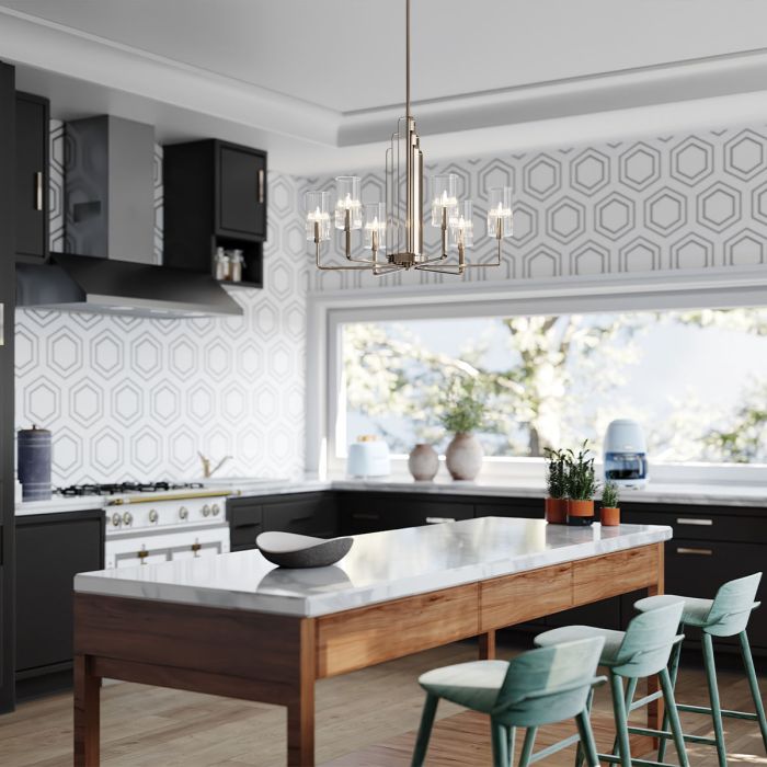 Kimrose Ø68 Nikkel hanglamp Van Elstead Lighting - De Kimrose-collectie is een meesterwerk, geïnspireerd op de decoratieve details van het Madison Belmont-gebouw in New York City.