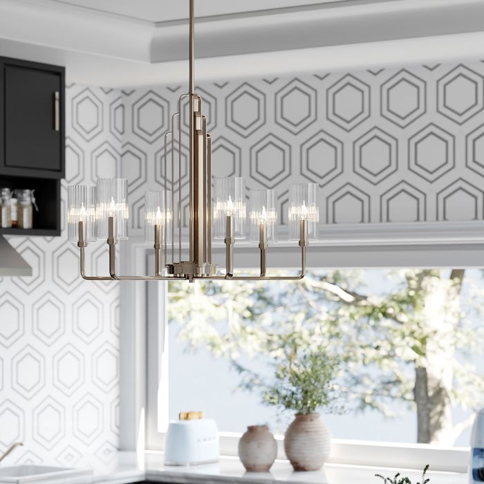 Kimrose Ø68 Nikkel hanglamp Van Elstead Lighting - De Kimrose-collectie is een meesterwerk, geïnspireerd op de decoratieve details van het Madison Belmont-gebouw in New York City.