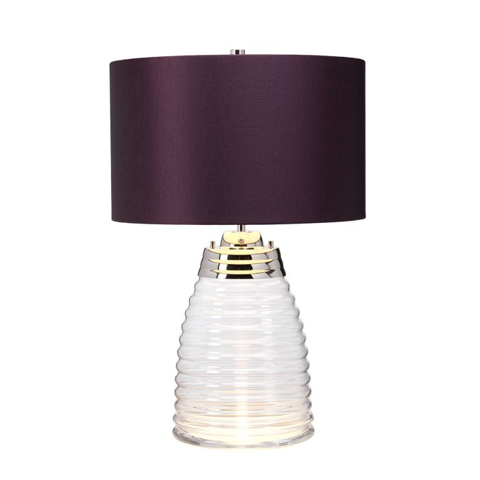 Milne 64cm Paars tafellamp Van Elstead Lighting - Till sk&auml;rmen beh&ouml;vs en E27 ljusk&auml;lla (ej inkluderad) och till basen ing&aring;r en utbytbar 8W LED GU10-lampa, som ger 560 lumen vid en f&auml;rgtemperatur p&aring; 3000K.