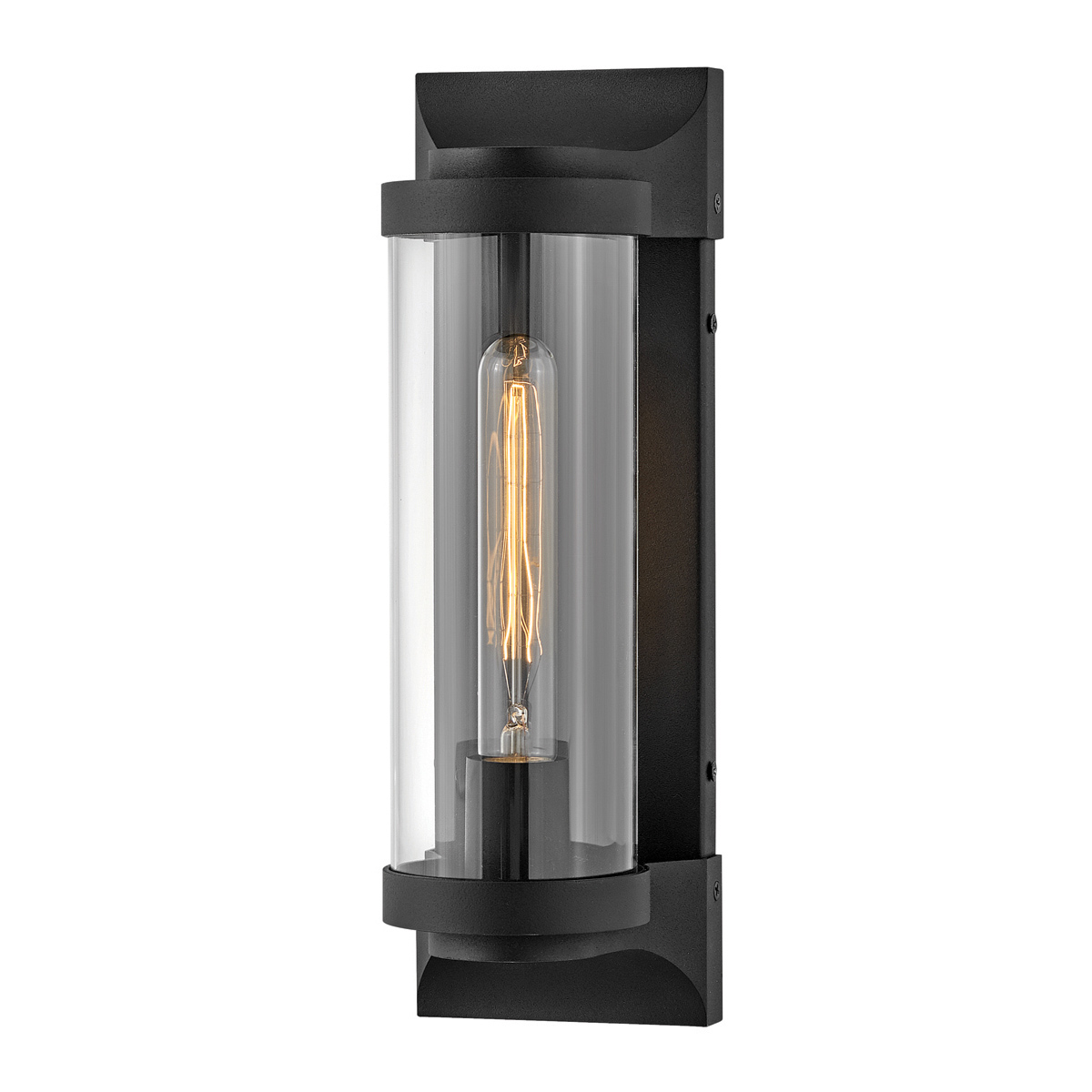 Pearson Zwart buitenlamp Van Elstead Lighting - Tillverkad av aluminium, m&auml;ssing och glas, erbjuder den en robust och h&ouml;gkvalitativ konstruktion med en vacker texturerad svart finish.