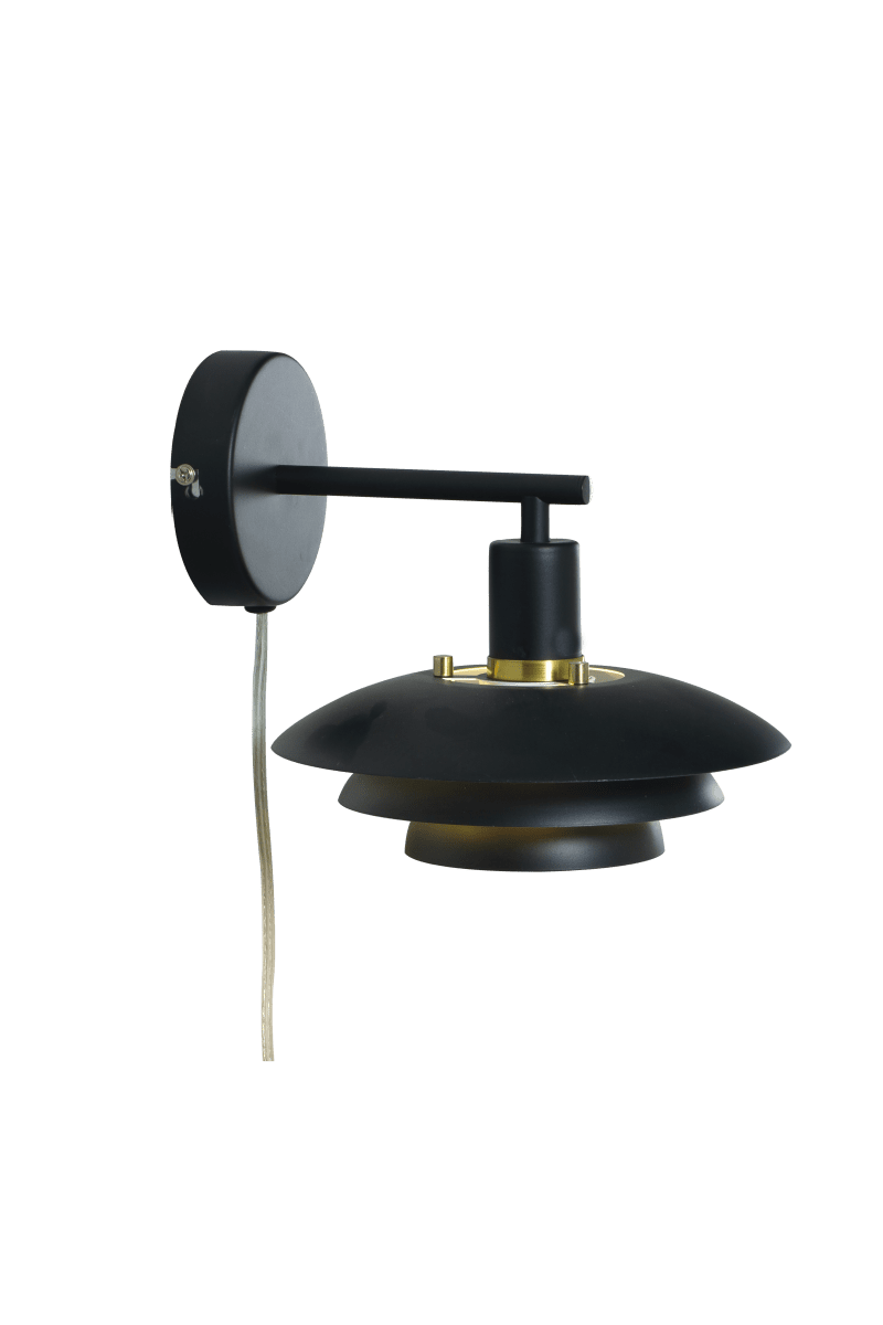 Epsilon 24cm Zwart wandlamp Van Aneta Lighting - Epsilon wordt geleverd met twee sets decoratieve ringen en knoppen, kies tussen chroom en mat messing, afhankelijk van wat het beste bij uw interieur past.