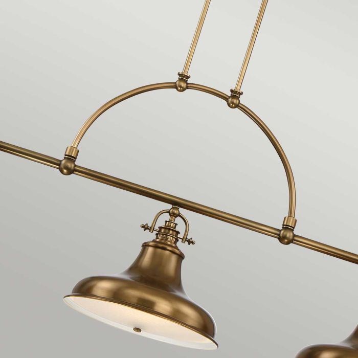 Emery 133cm Messing hanglamp Van Elstead Lighting - De lamp is gemaakt van staal met een prachtige, donkere messing afwerking en heeft drie decoratieve kappen die hem tot een opvallende blikvanger maken.