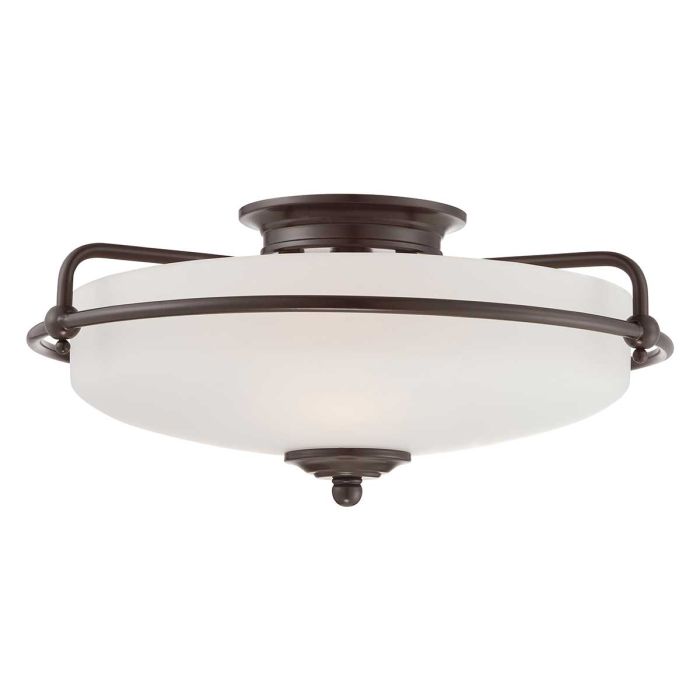 Griffin Ø42 Bronzen plafondlamp Van Elstead Lighting - Den etsade sk&auml;rmen &auml;r vitm&aring;lad p&aring; insidan, vilket sprider ljuset j&auml;mnt och skapar en behaglig belysning i hemmet.