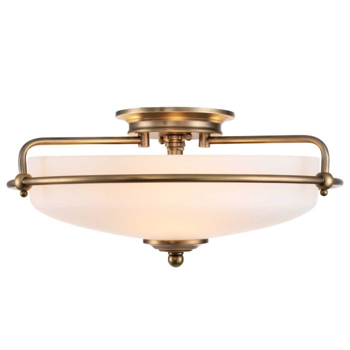 Griffin Ø42 Messing plafondlamp Van Elstead Lighting - Den etsade sk&auml;rmen &auml;r vitm&aring;lad p&aring; insidan, vilket sprider ljuset j&auml;mnt och skapar en behaglig belysning i hemmet.