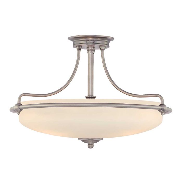 Griffin Ø53 Antiek nikkel plafondlamp Van Elstead Lighting - Den etsade sk&auml;rmen &auml;r vitm&aring;lad p&aring; insidan, vilket sprider ljuset j&auml;mnt och skapar en behaglig belysning i hemmet.