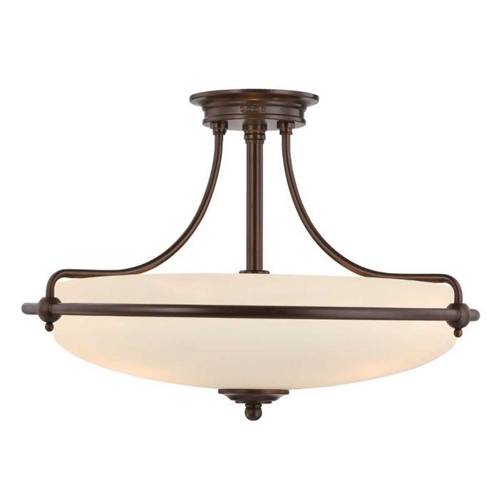 Griffin Ø53 Bronzen plafondlamp Van Elstead Lighting - Den etsade sk&auml;rmen &auml;r vitm&aring;lad p&aring; insidan, vilket sprider ljuset j&auml;mnt och skapar en behaglig belysning i hemmet.