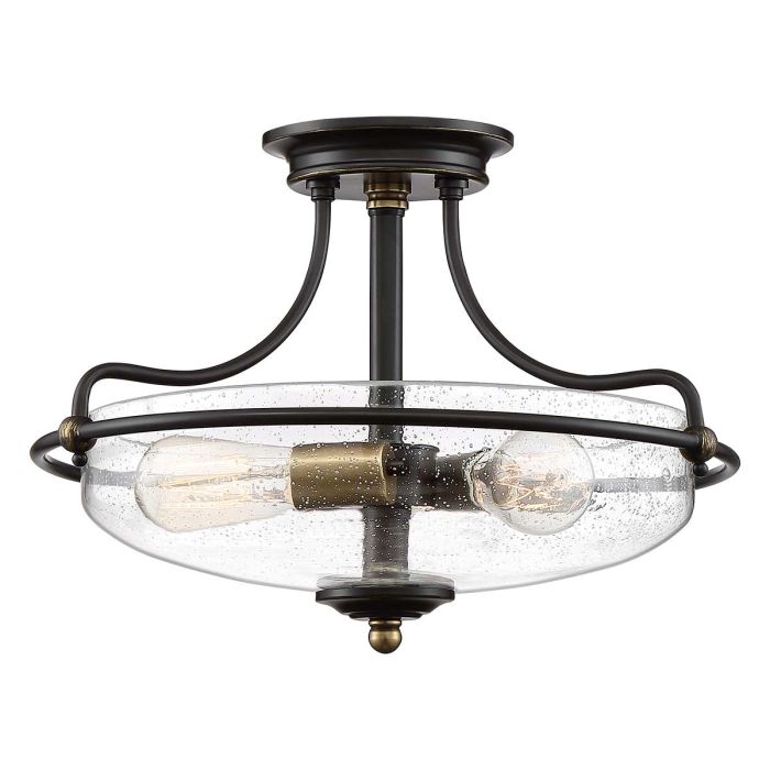 Griffin Ø42 Bronzen plafondlamp Van Elstead Lighting - Den klara bubbelglas-sk&auml;rmen framh&auml;ver ljusk&auml;llorna och ger en bra och fin ljusspridning i rummet.