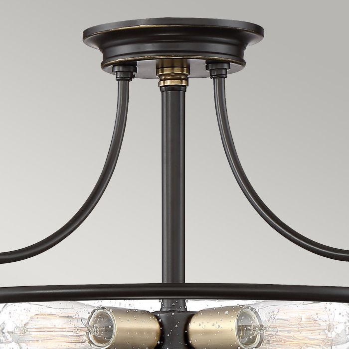 Griffin Ø42 Bronzen plafondlamp Van Elstead Lighting - Den klara bubbelglas-sk&auml;rmen framh&auml;ver ljusk&auml;llorna och ger en bra och fin ljusspridning i rummet.