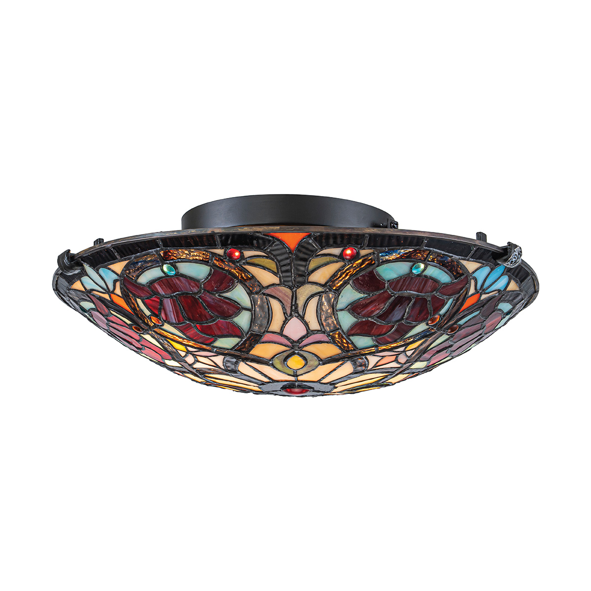 Larissa Ø42 Veelkleurig Van Elstead Lighting - Wanneer de lamp brandt, worden de verschillende kleuren van het glas benadrukt en creëren ze een warm en sfeervol licht in de kamer.