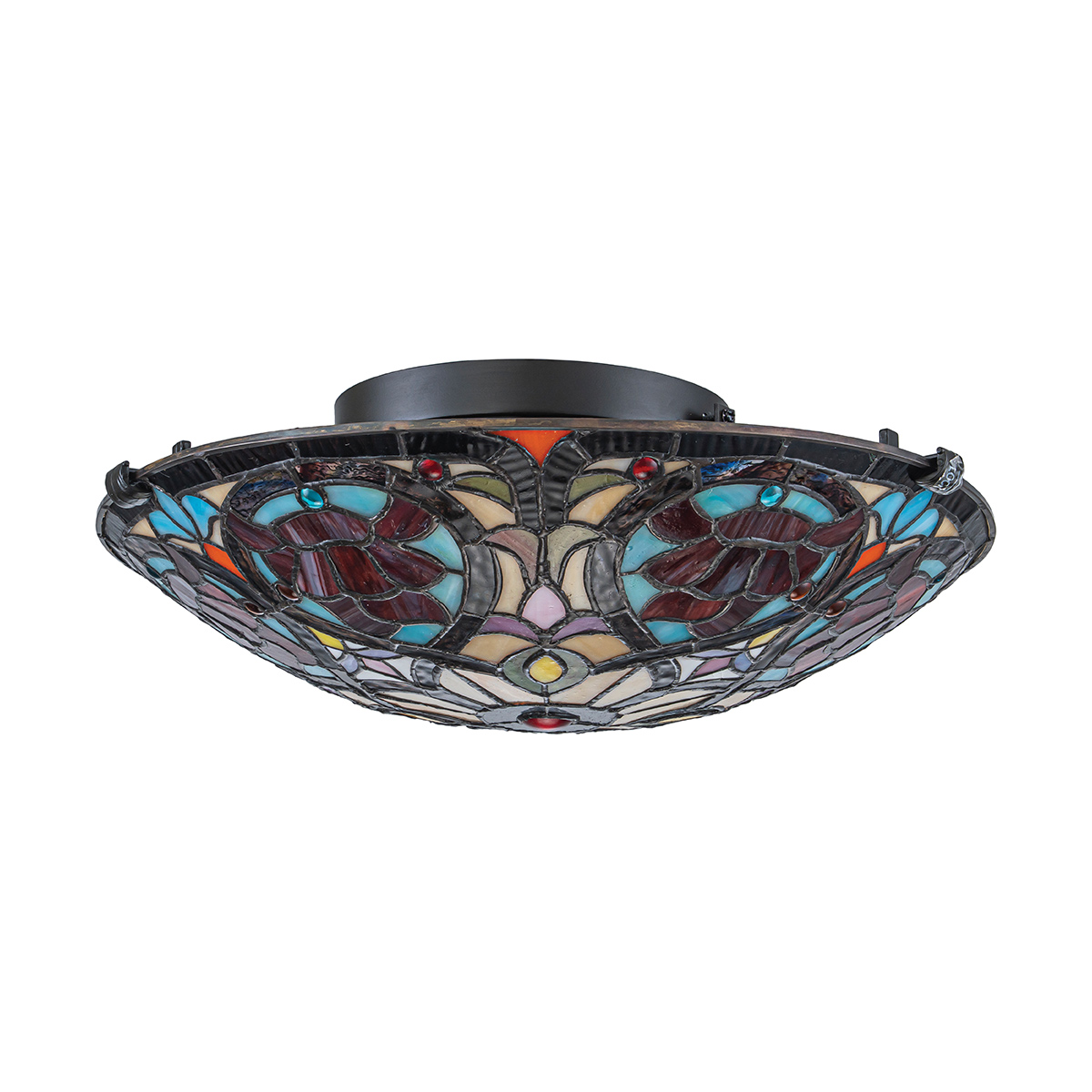 Larissa Ø42 Veelkleurig Van Elstead Lighting - Wanneer de lamp brandt, worden de verschillende kleuren van het glas benadrukt en creëren ze een warm en sfeervol licht in de kamer.