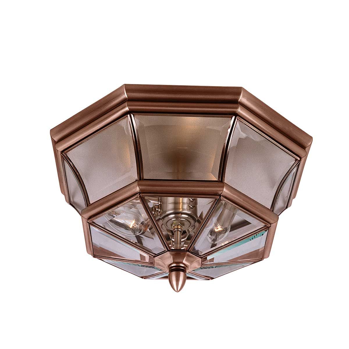 Newbury Koper Van Elstead Lighting - Het klassieke design, gecombineerd met een verweerde koperen afwerking en helder facetgeslepen glas, zorgt voor een stijlvolle look die met de jaren prachtig zal verouderen.