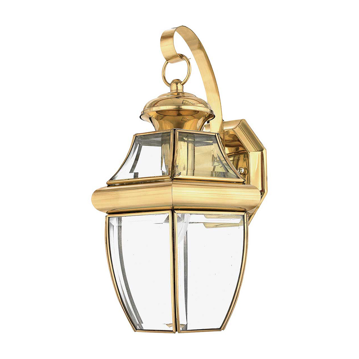 Newbury Gepolijst messing buitenlamp Van Elstead Lighting - Het klassieke ontwerp met gefacetteerd helder glas en hoogwaardig messing creëert een verfijnde sfeer die bij de meeste bouwstijlen past.