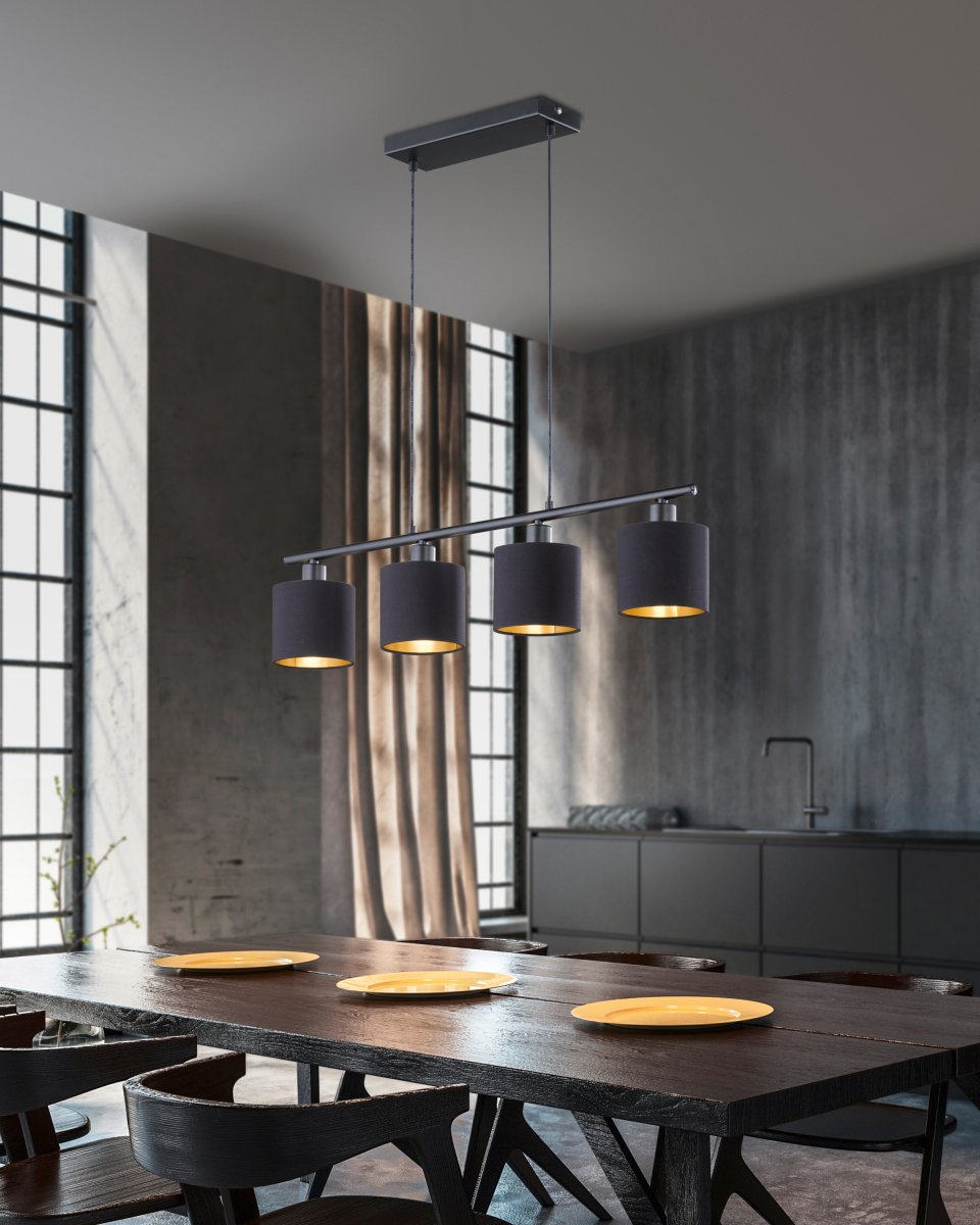 Tommy 75cm Zwart hanglamp Van Trio Lighting - Dankzij de vier lichtbronnen en de verstelbare ophanglengte tot 150 cm is de lamp ideaal voor het centreren van verlichting en het creëren van een uitnodigende sfeer.