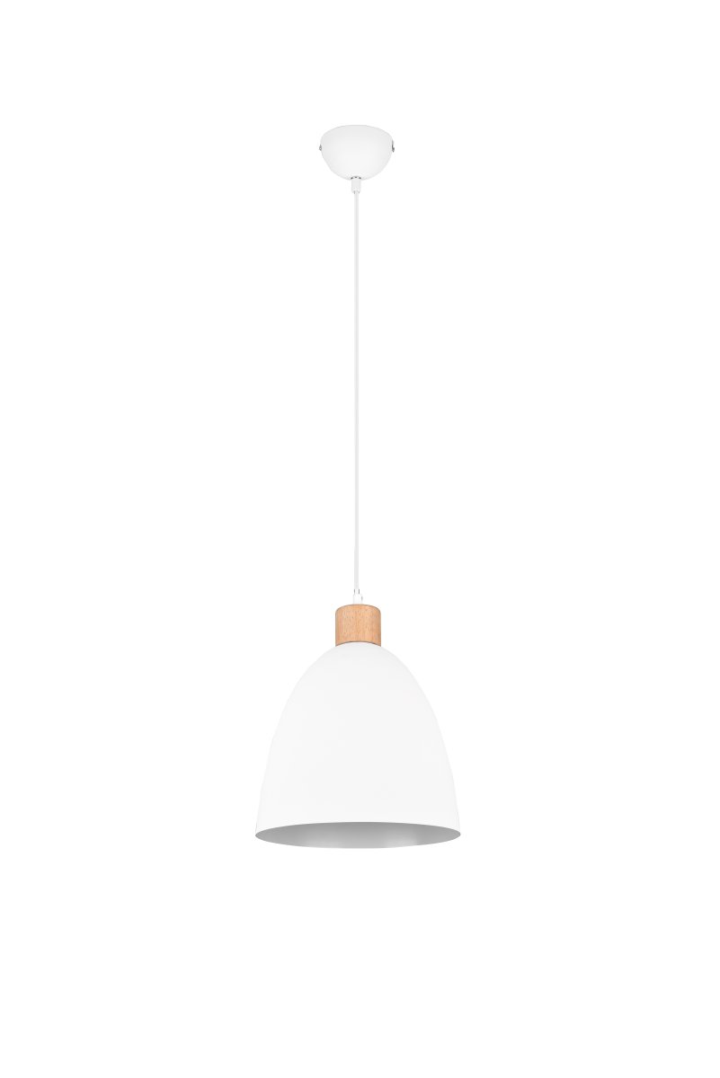 Jagger Ø25 Wit hanglamp Van Trio Lighting - De Jagger hanglamp combineert hout en metaal in een elegante materiaalmix die in het oog springt en een spannend contrast creëert.