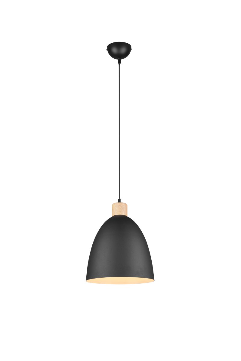 Jagger Ø25 Zwart hanglamp Van Trio Lighting - De Jagger hanglamp combineert hout en metaal in een elegante materiaalmix die in het oog springt en een spannend contrast creëert.