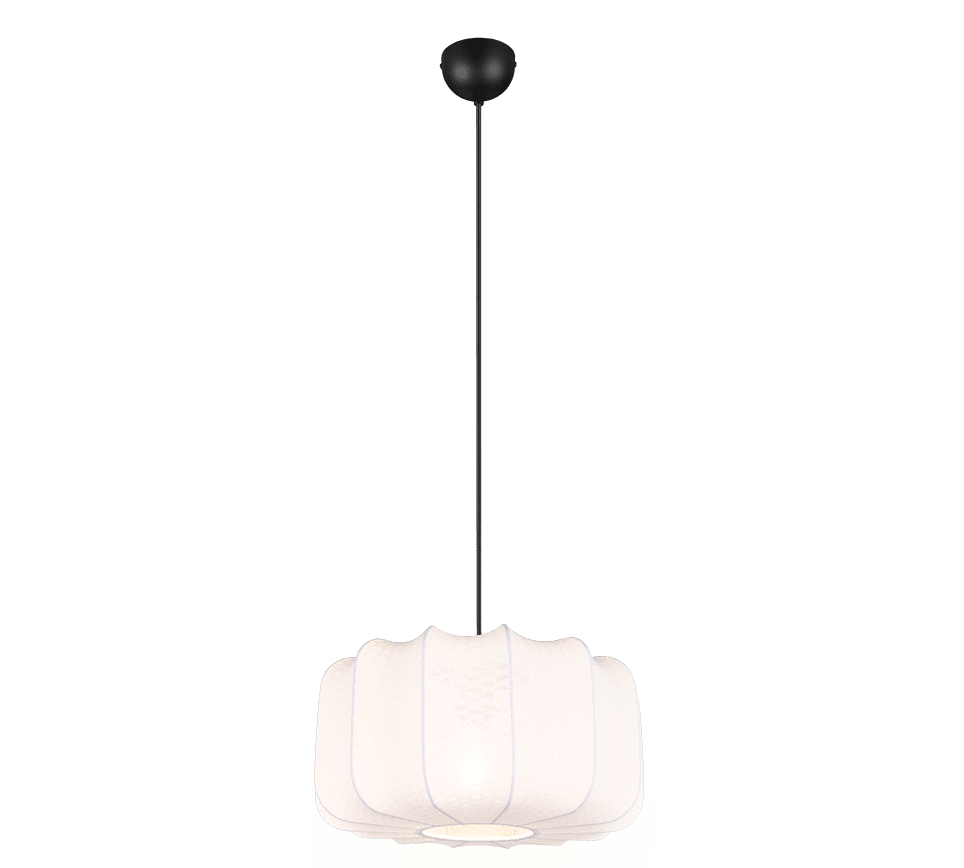 Madeline Ø40 Wit hanglamp Van Trio Lighting - De lampenkap van textiel zorgt voor een mooie lichtspreiding in de kamer.
