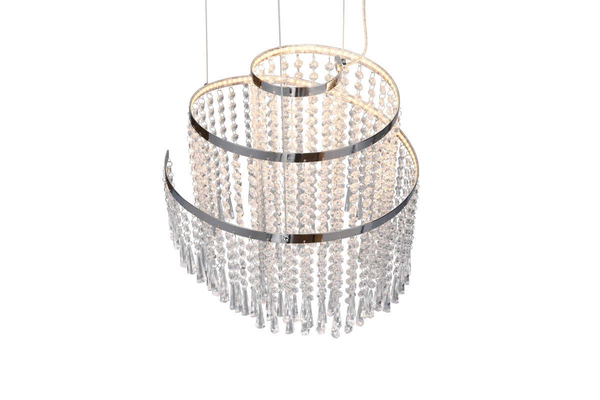 Pomp Ø38 Chroom hanglamp Van Trio Lighting - Het ontwerp van de lamp wordt gekenmerkt door chroomkleurig metaal, terwijl de transparante acrylstenen zorgen voor een glamoureuze stijl die schitterend schittert in het licht.