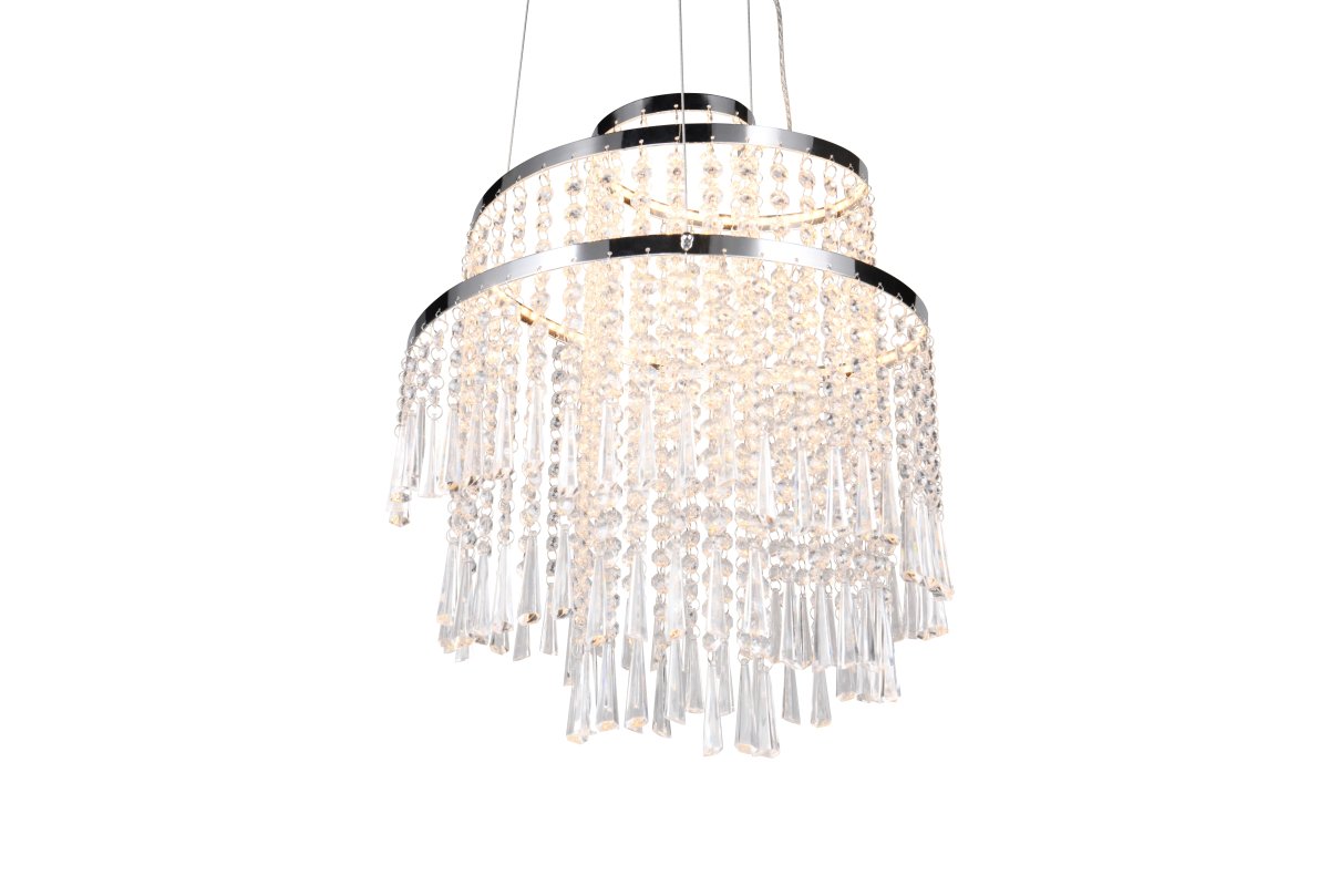 Pomp Ø38 Chroom hanglamp Van Trio Lighting - Het ontwerp van de lamp wordt gekenmerkt door chroomkleurig metaal, terwijl de transparante acrylstenen zorgen voor een glamoureuze stijl die schitterend schittert in het licht.