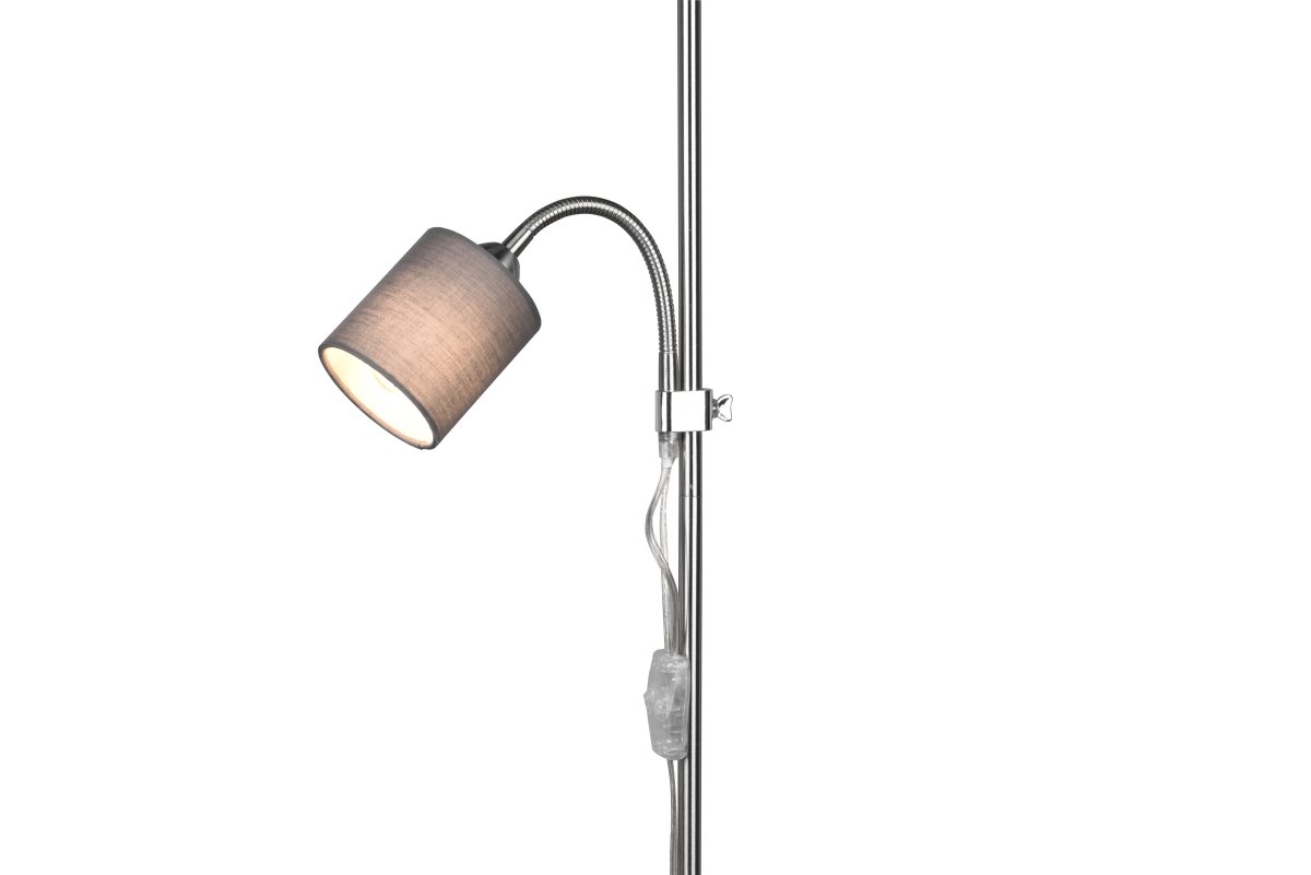 Owen Grijs vloerlamp Van Trio Lighting - Beide lichtbronnen zijn afzonderlijk te bedienen en de elegante combinatie van grijze lampenkappen en mat nikkel maken Owen een stijlvolle toevoeging aan uw huis.